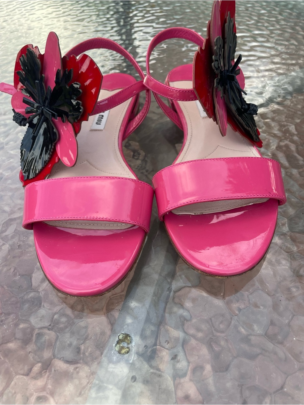 Miu Miu Hot Pink Patent Leather Slingback Sandals 36.5